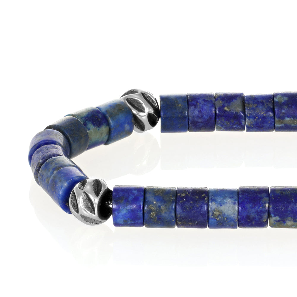 Bracciale Uomo In Lapislazzuli Con Perlina 22 Cm – Pietra Naturale E Testa Di Buddha In Acciaio Al Titanio
